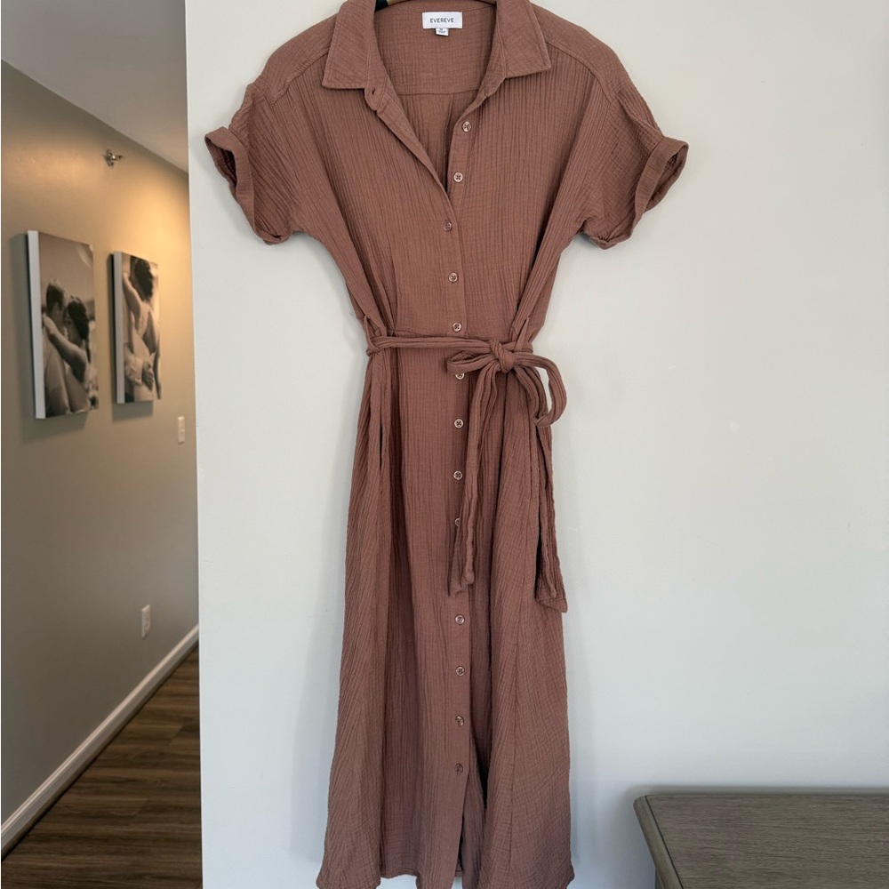 Evereve Brown Notched Collar Midi Dress